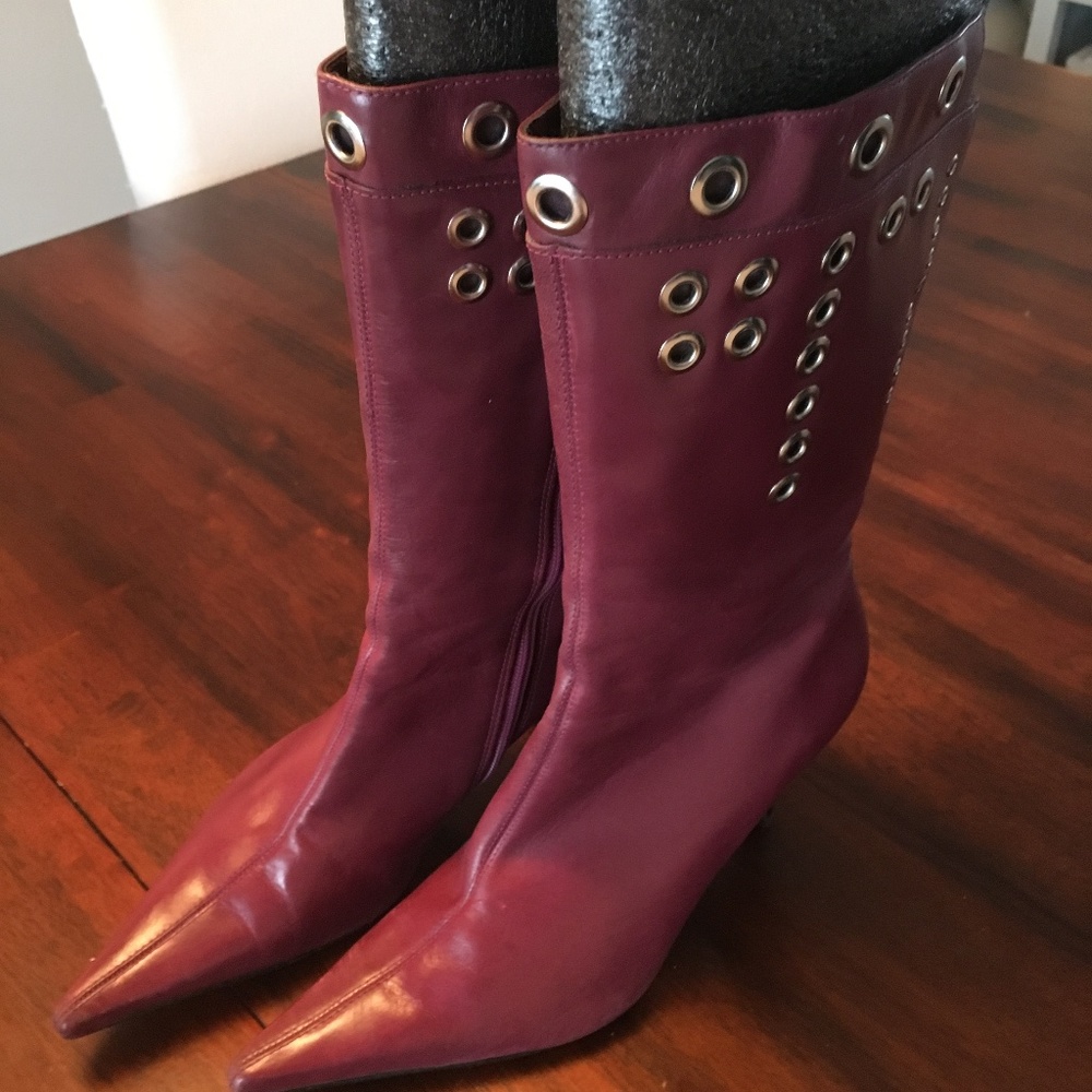 Piper Purple Heeled Boots with Eyelet Detail